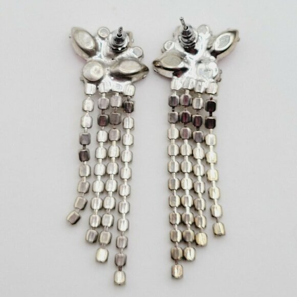 Vintage Rhinestone Drop Dangle Earrings Pink & Clear 2.25" Left Ear Right Ear - Picture 7 of 7